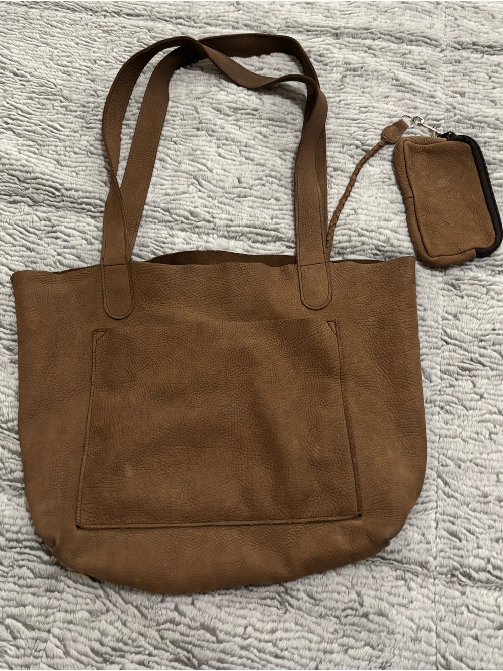 Brown Leather Tote Bag with Coin Pouch - Classic Everyday Carry